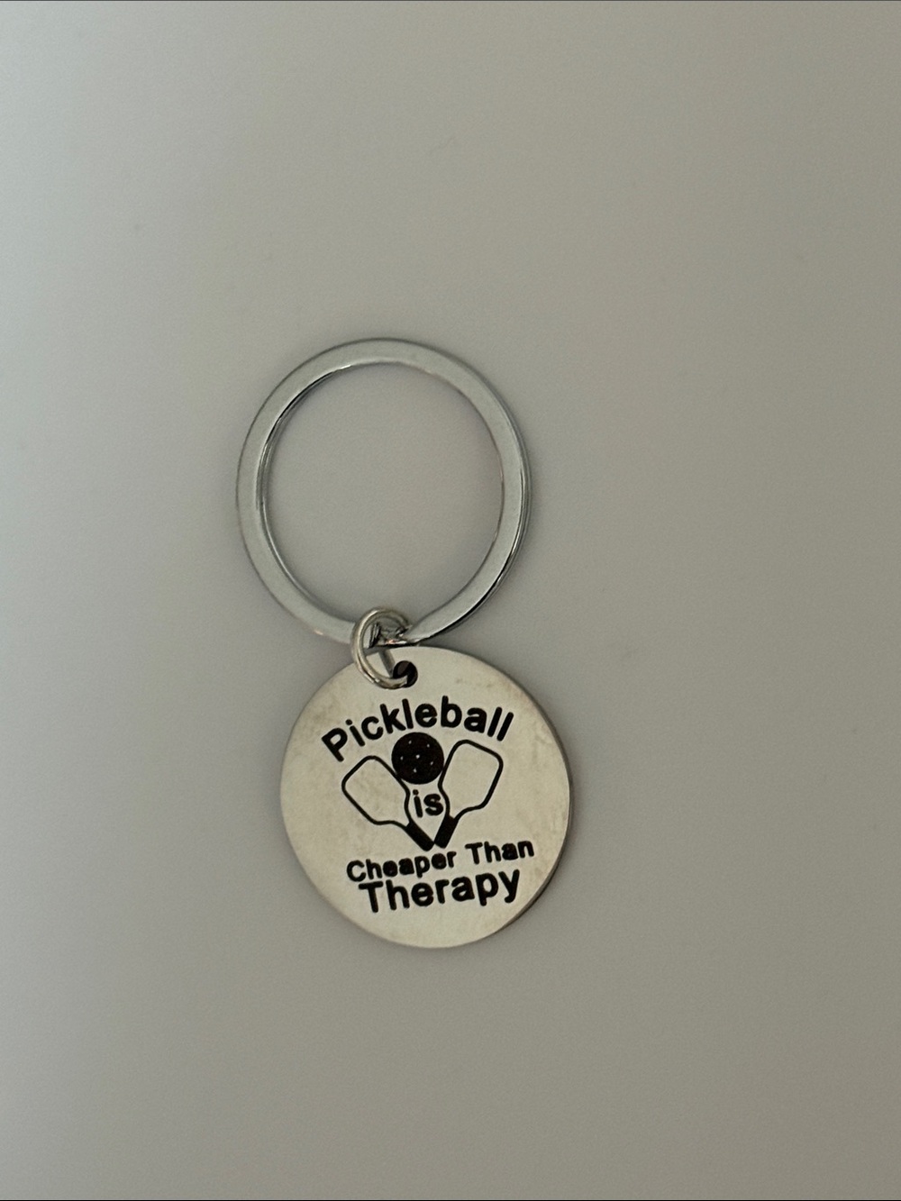 Pickleball Is Cheaper Than Therapy Engraved Keychain - Silver Tone
